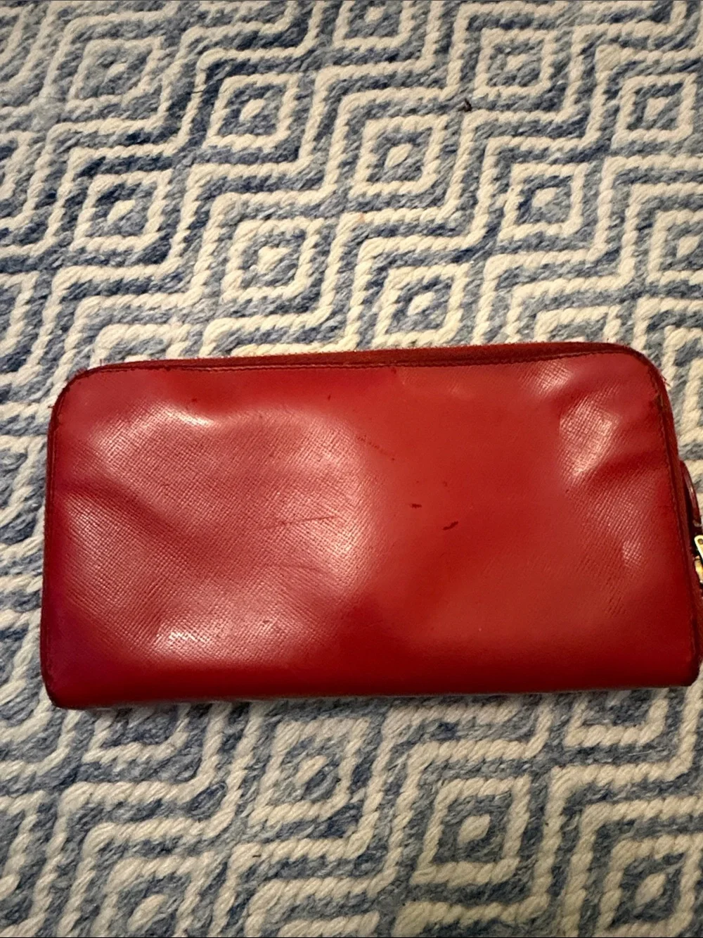 Prada Red Leather Zip-Around Wallet with Gold Logo